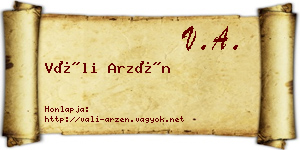 Váli Arzén névjegykártya